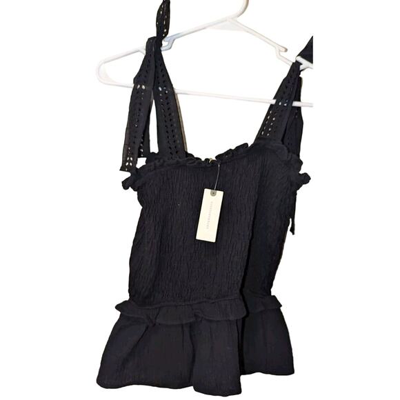 NEW Anthropologie eri + ali Stephanie Smocked Eyelet Lace Tie Peplum Black XS - Picture 5 of 7